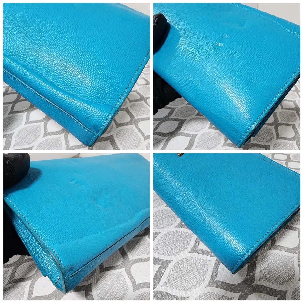 YVES SAINT LAURENT Caviar Leather Cassandre Clutch Bag turquoise - Picture 14 of 15